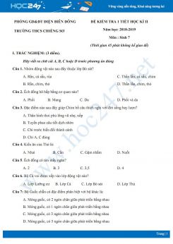 Đề kiểm tra 1 tiết HK2 môn Sinh học 7 năm 2018-2019 - Trường THCS Chiêng Sơ có đáp án