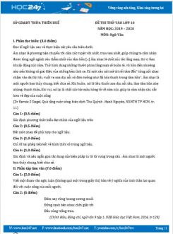 Đề thi vào lớp 10 năm 2019 - 2020 môn Ngữ Văn -  Sở GD&ĐT Thừa Thiên Huế