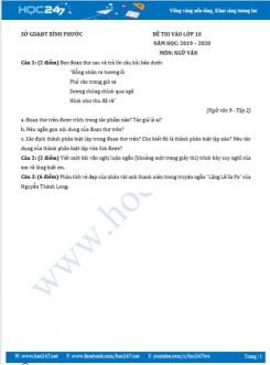 Đề thi vào lớp 10 năm 2019 - 2020 môn Ngữ Văn -  Sở GD&ĐT Bình Phước