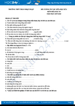 Đề cương ôn tập giữa HK2 năm 2020 môn Hóa học 10 Trường THPT Trần Nhật Duật