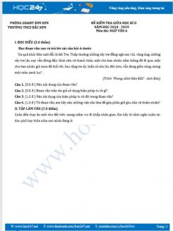 Đề kiểm tra giữa HK2 năm 2019 môn Ngữ Văn 6 - Phòng GD&ĐT Bỉm Sơn