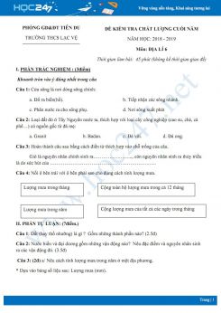 Đề kiểm tra HK2 môn Địa lí 6 năm 2018-2019 - Trường THCS Lạc Vệ có đáp án