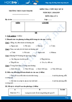 Đề kiểm tra 1 tiết HK2 môn Địa lí 6 năm 2018-2019 - Trường THCS Tam Thanh có đáp án