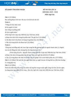 Đề thi vào lớp 10 năm học 2019 - 2020 môn Ngữ Văn - Sở GD&ĐT Bình Thuận