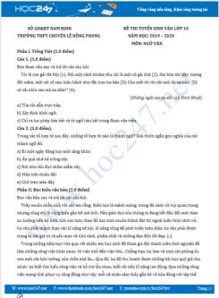 Đề thi vào lớp 10 năm học 2019 - 2020 môn Ngữ Văn - Trường THPT chuyên Lê Hồng Phong