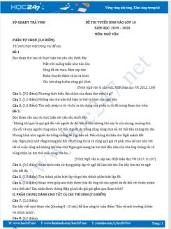 Đề thi vào lớp 10 năm học 2019 - 2020 môn Ngữ Văn - Sở GD&ĐT Trà Vinh
