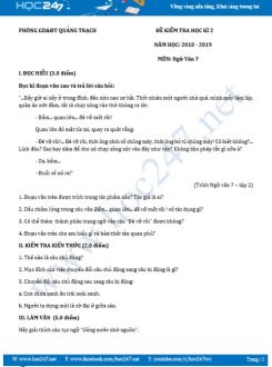 Đề kiểm tra HK2 năm 2019 môn Ngữ Văn 7 ( mã đề 01 ) - Phòng GD&ĐT Quảng Trạch