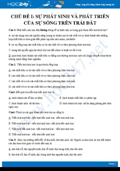 28 Câu hỏi trắc nghiệm ôn tập chủ đề Sự phát sinh và phát triển của sự sống trên Trái đất Sinh học 12 có đáp án
