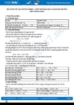 Đề cương ôn tập Chương Hidro - Nước môn Hóa học 10 năm 2020 Trường THPT Thống Nhất