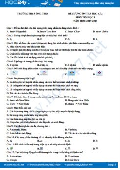 Đề cương ôn tập HK2 năm 2020 môn Tin học 9 Trường THPT Ông Thọ