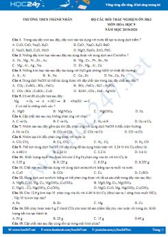 Bộ câu hỏi trắc nghiệm ôn tập HK2 năm 2020 môn Hóa học 9 Trường THCS Thành Nhân