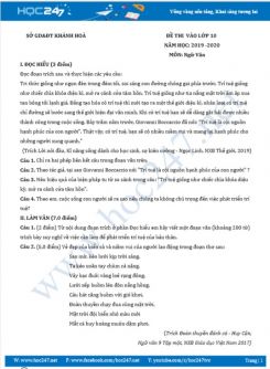 Đề thi thử vào lớp 10 năm học 2019 - 2020 môn Ngữ  Văn - Sở GD&ĐT Khánh Hoà