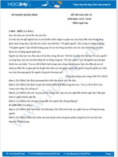 Đề thi vào lớp 10 năm học 2019 - 2020 môn Ngữ  Văn - Sở GD&ĐT  Quảng Bình