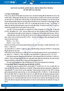 Bài toán tạo muối amoni NH4NO3 trong phản ứng với HNO3 - Ôn thi THPT QG năm 2020 môn Hóa học