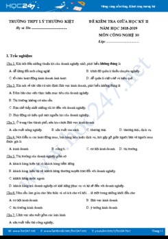 Đề kiểm tra 1 tiết HK2 môn Công Nghệ 10 trường THPT Lý Thường Kiệt năm 2018-2019
