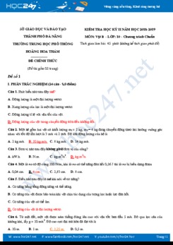 Bộ 4 đề kiểm tra ôn tập HK2 môn Vật lý 10 trường THPT Hoàng Hoa Thám- Đà Nẵng có đáp án trắc nghiệm