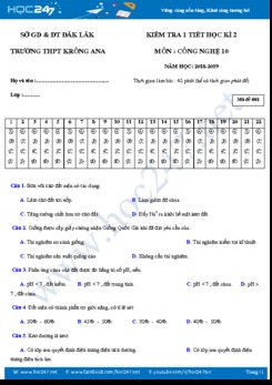 Đề kiểm tra 1 tiết giữa HK2 môn Công Nghệ 10 năm 2018-2019 trường THPT Krông Ana- Đăklak