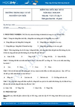 Đề kiểm tra 1 tiết giữa HK2 môn Vật lý 9 trường THCS Nguyễn Văn Trỗi năm 2018-2019