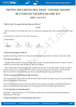 Đề cương ôn tập HK2 môn Vật lý 9 trường THCS Hoàng Hoa Thám có đáp án gợi ý