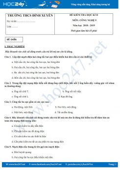 Bộ 2 đề kiểm tra HK2 môn Công Nghệ 9 trường THCS Đình Xuyên có đáp án chi tiết