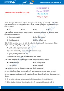 Đề thi HK2 môn Sinh học 12 năm 2018-2019 - Trường THPT Nguyễn Văn Linh có đáp án