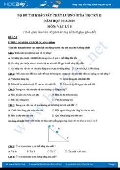 Bộ 5 đề kiểm tra KSCL giữa HK2 môn Vật lý lớp 8 trường THCS Trương Định năm 2018-2019