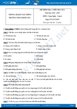 Đề kiểm tra 1 tiết HK2 môn Công Nghệ 8 trường THCS Minh Tân có đáp án chi tiết