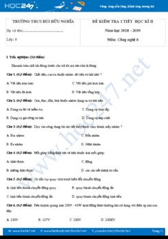 Đề kiểm tra giữa HK2 môn Công nghệ 8 trường THCS Bùi Hữu Nghĩa có đáp án hướng dẫn