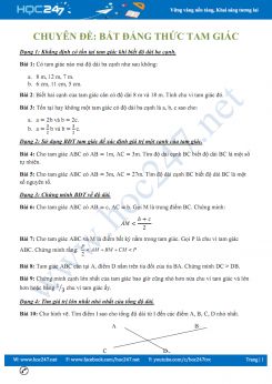 Bài tập Chuyên đề Bât đẳng thức tam giác Hình học 7 năm 2020