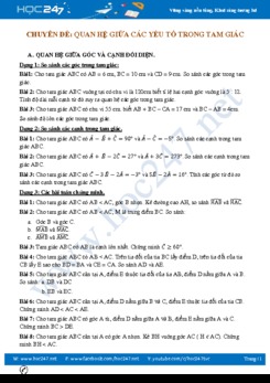 Bài tập Chuyên đề Quan hệ giữa các yếu tố trong tam giác Hình học 7 năm 2020
