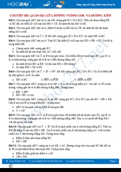 Bài tập Chuyên đề Quan hệ giữa đường vuông góc và đường xiên Hình học 7 năm 2020