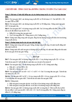 Bài tập Chuyên đề Tính chất 3 đường trung tuyến trong tam giác Hình học 7 năm 2020
