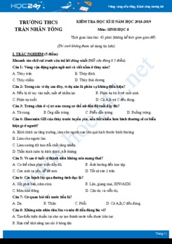 Đề kiểm tra HK2 môn Sinh học lớp 8 năm 2018-2019 - Trường THCS Trần Nhân Tông có đáp án