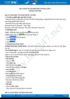 Đề cương ôn tập HK2 năm 2020 môn Tin học 6 Trường THCS Long Điền