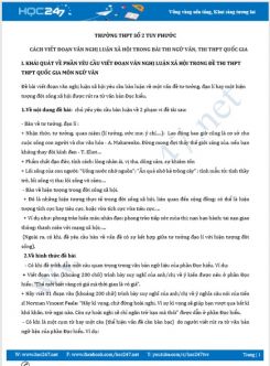 Cách viết đoạn văn nghị luận xã hội trong bài thi Ngữ Văn ôn thi THPT QG năm 2020 - Trường THPT Số 2 Tuy Phước