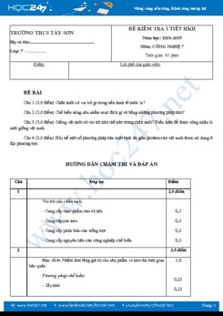 Đề kiểm tra 1 tiết giữa HK2 môn Công Nghệ 7 trường THCS Tây Sơn có đáp án