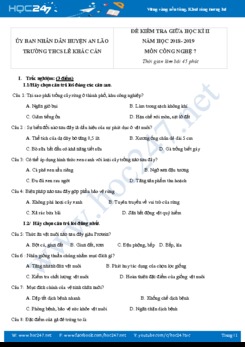 Đề kiểm tra giữa HK2 môn Công Nghệ 7 năm 2018-2019 có đáp án trường THCS Lê Khắc Cẩn