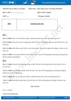 Bộ đề kiểm tra 1 tiết HK2 môn Công Nghệ 7 trường THCS Cam Thủy có đáp án năm 2018-2019