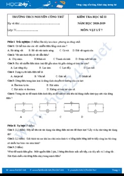 Đề kiểm tra HK2 môn Vật lý 7 trường THCS Nguyễn Công Trứ có đáp án chi tiết