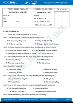 Đề kiểm tra 1 tiết giữa HK2 môn Vật lý 6 trường THCS Vĩnh Hòa có đáp án năm 2018-2019