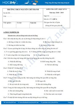 Đề kiểm tra 1 tiết HK2 môn Vật lý 6 trường THCS Nguyễn Chí Thanh có lời giải chi tiết