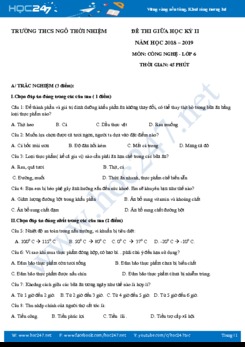 Đề kiểm tra 1 tiết HK2 môn Công Nghệ 6 trường THCS Ngô Thời Nhiệm có đáp án hướng dẫn