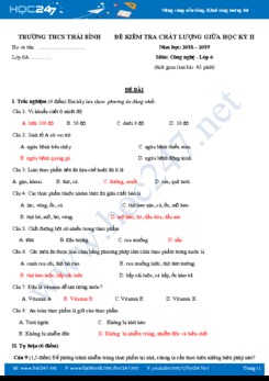 Đề kiểm tra 1 tiết HK2 môn Công Nghệ 6 trường THCS Thái Bình có đáp án hướng dẫn