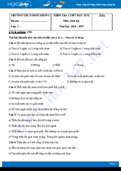 Đề kiểm tra giữa HK2 môn Sinh học 7 năm 2018-2019 - Trường THCS Nhơn Phong có đáp án
