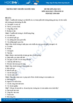 Bộ đề thi giữa HK2 năm 2020 môn GDCD lớp 10 Trường THPT Chuyên Nguyễn Trãi