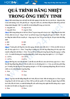 Bài tập trắc nghiệm về Quá trình đẳng nhiệt trong ống thủy tinh môn Vật lý 10