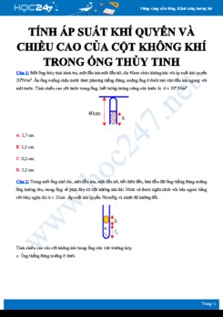 Bài tập tính áp suất khí quyển và chiều cao của cột không khí trong ống thủy tinh môn Vật lý 10