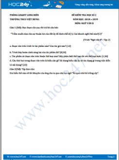 Đề kiểm tra HK2 năm 2019 môn Ngữ Văn 8 - Trường THCS Việt Hưng (Đề số 2)