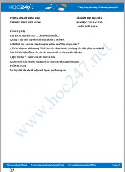 Đề kiểm tra HK2 năm 2019 môn Ngữ Văn 6 - Trường THCS Việt Hưng (Đề số 1)
