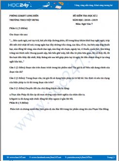 Đề kiểm tra HK2 năm 2019 môn Ngữ Văn 7 - Trường THCS Việt Hưng (Đề số 2)